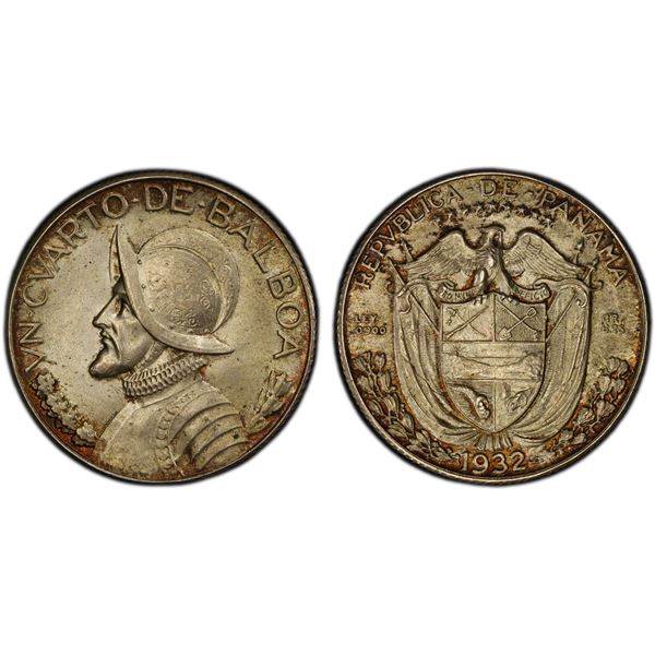 PANAMA: Republic, AR 1/4 balboa, 1932, PCGS MS64