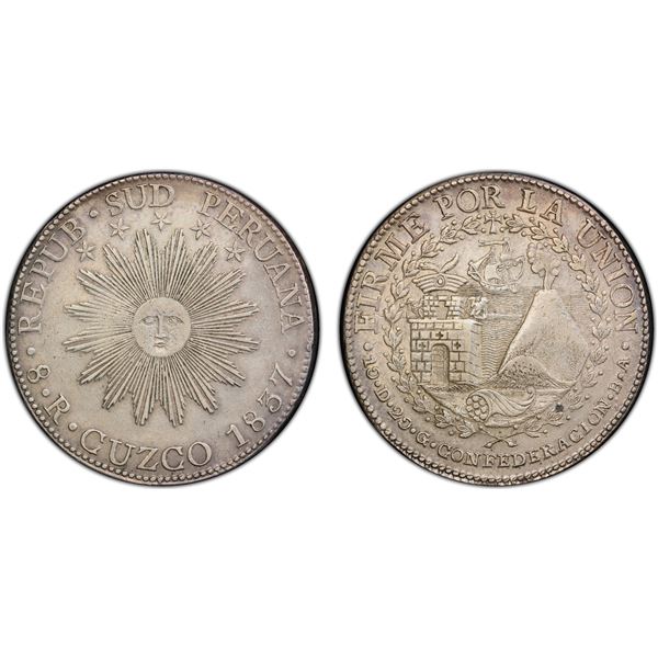 PERU: South Peru, AR 8 reales, 1837, PCGS AU53