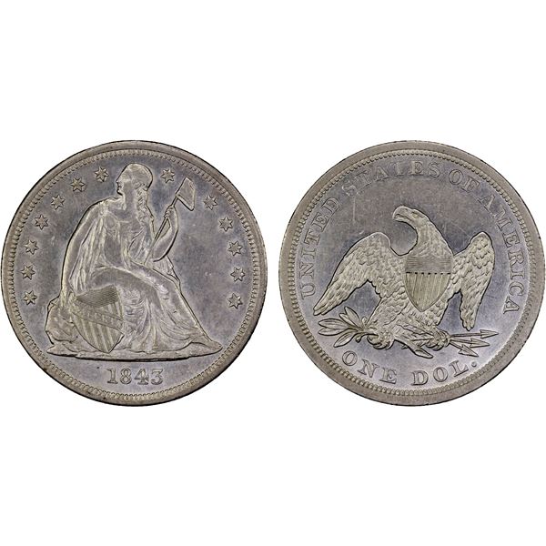UNITED STATES: AR dollar, 1843, AU