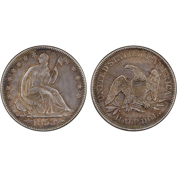 UNITED STATES: AR 50 cents, 1853, XF-AU