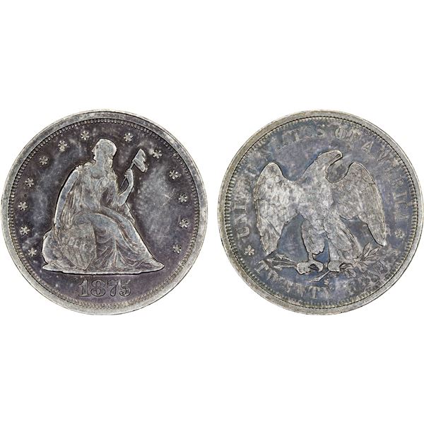 UNITED STATES: AR 20 cents, 1875-S, XF-AU