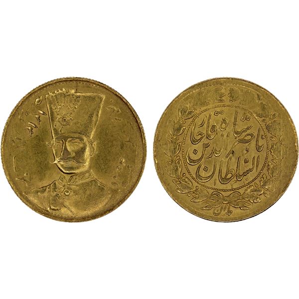 IRAN: Nasir al-Din Shah, 1848-1896, AV toman (2.58g), Tehran, AH1313, AU