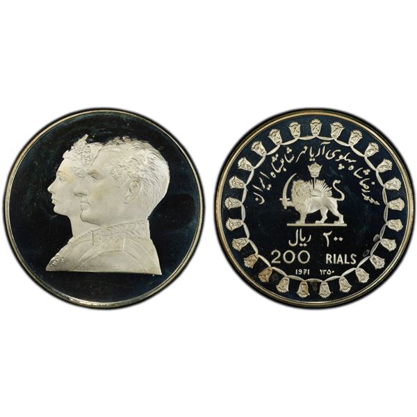 IRAN: Mohammad Reza Shah, 1941-1979, AR 200 rials, 1971/SH1350, PCGS Proof 67 DCAM