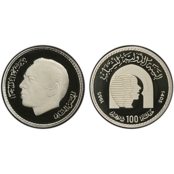 MOROCCO: al-Hassan II, 1961-1999, AR 100 dirhams, 1985/AH1405, PCGS Proof 69 DCAM