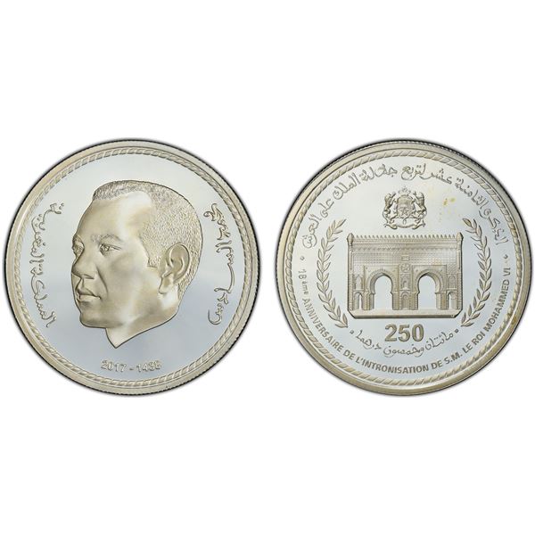 MOROCCO: Mohammed VI, 1999-, AR 250 dirhams, 2017/AH1438, PCGS Proof 67 DCAM