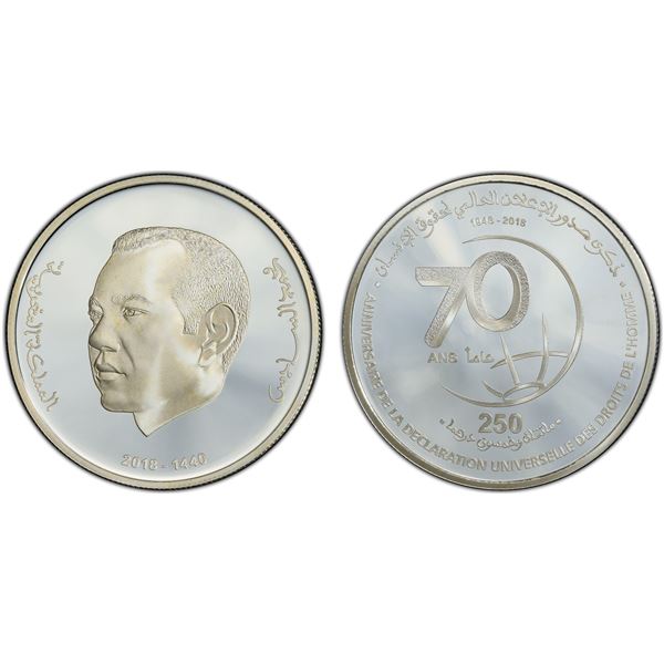 MOROCCO: Mohammed VI, 1999-, AR 250 dirhams, 2018/AH1440, PCGS Proof 69 DCAM