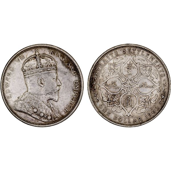 STRAITS SETTLEMENTS: Edward VII, 1901-1910, AR dollar, 1903-B, VF-XF
