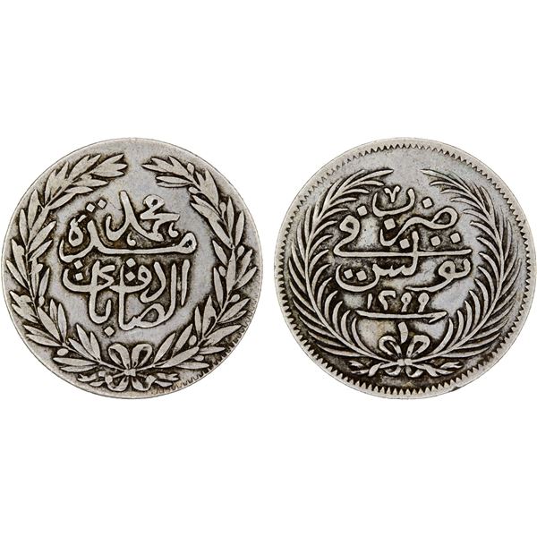 TUNISIA: Muhammad III, 1859-1882, AR piastre, 1882/AH1299, VF
