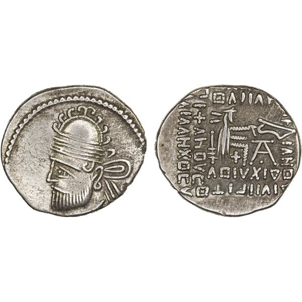 PARTHIAN KINGDOM: Pakores II, 78-105 AD, AR drachm (3.67g), Ekbatana, VF