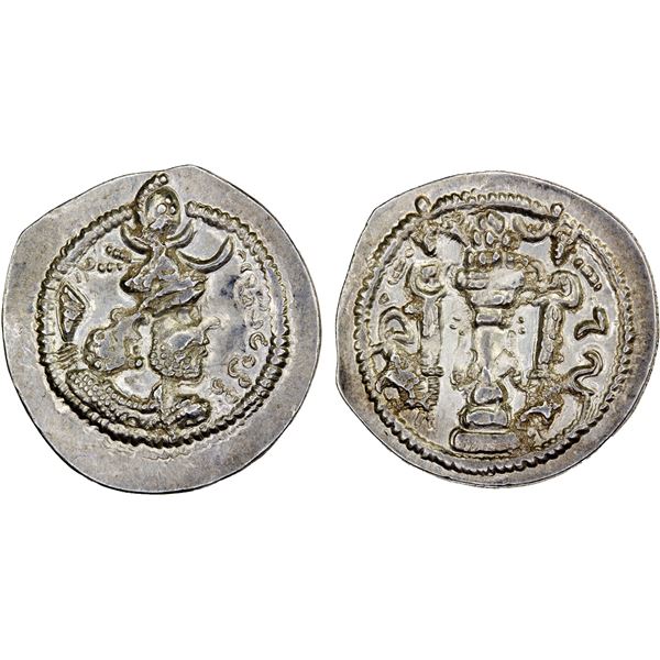 SASANIAN KINGDOM: Peroz, 457-484 AD, AR drachm (3.5g), WH (Junday Sabur), ND, Choice XF-AU