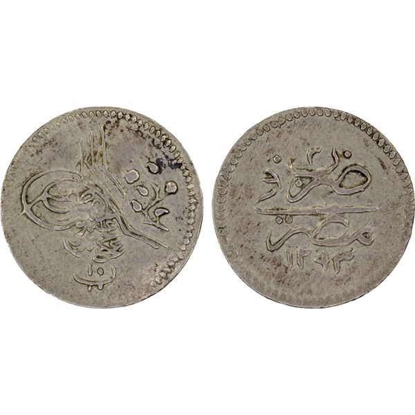 EGYPT: Abdul Hamid II, 1876-1909, AR 10 para (0.35g), Misr, AH1293 year 3, VF-XF