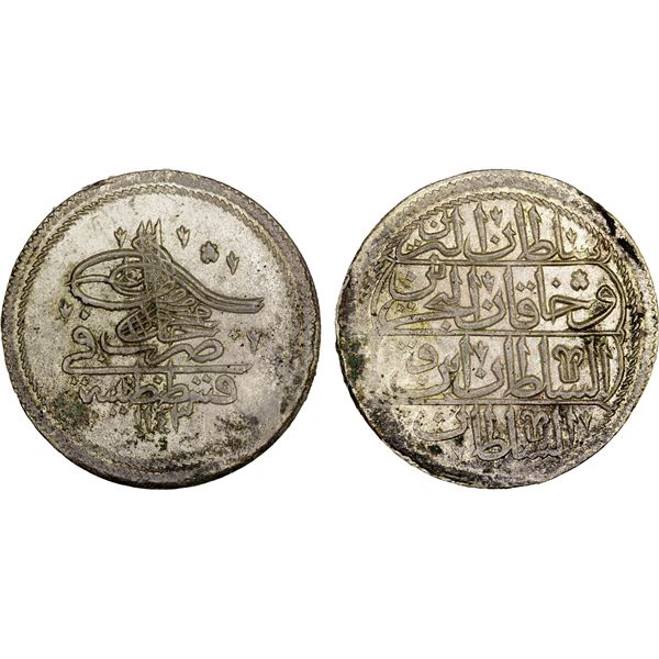 TURKEY: Mahmud I, 1730-1754, AR kurush (24.12g), AH1143 (1730), XF
