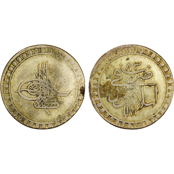 TURKEY: Mustafa III, 1757-1774, BI 20 para (9.35g), AH1171 year (11)83, VF