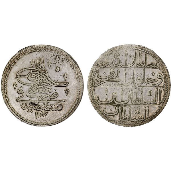 TURKEY: Abdul Hamid I, 1774-1789, AR kurush, Kostantiniye, AH1187 year 1, XF-AU