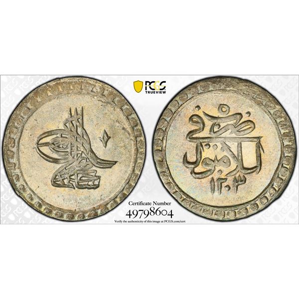 TURKEY: Selim III, 1789-1807, AR 10 para, Islambul, AH1203 year 5 (1793), PCGS MS64