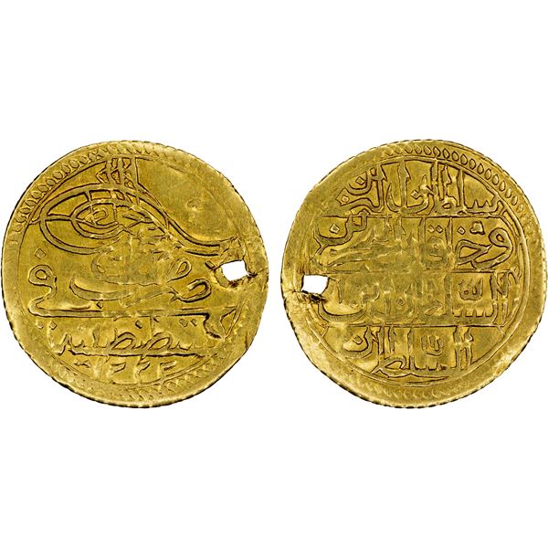 TURKEY: Mustafa IV, 1807-1808, AV 1/2 zeri mahbub (1.11g), Kostantiniye, AH1222 year 1, VF