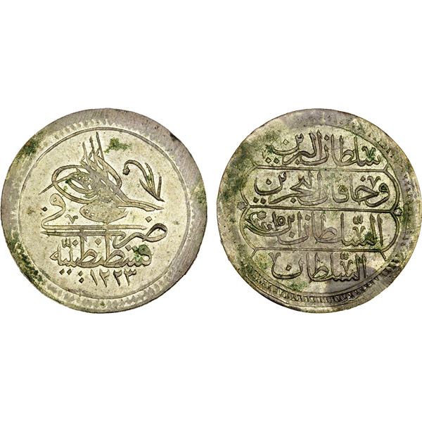 TURKEY: Mahmud II, 1808-1839, AR kurush, AH1223 year 15, Choice AU