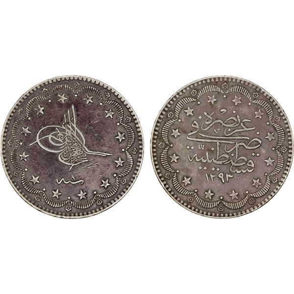 TURKEY: Murad V, 1876, AR 20 kurush, AH1293 year 1, VF