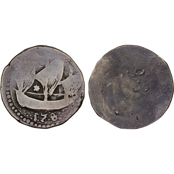 GEORGIA: Vakhtang VI, regent, 1703-1712, AE 1/2 bisti (9.36g) (Tiflis), 178 (for 1708)