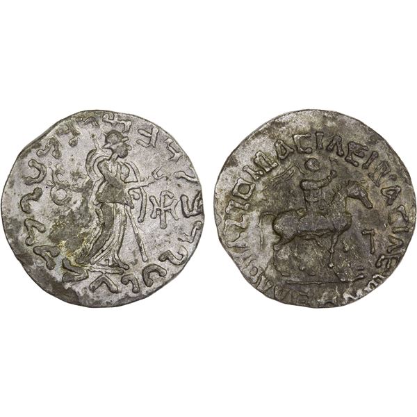 INDO-SCYTHIAN: Azes, ca. 58-12 BC, AR tetradrachm (9.48g), Taxila Sirsukh, VF-XF