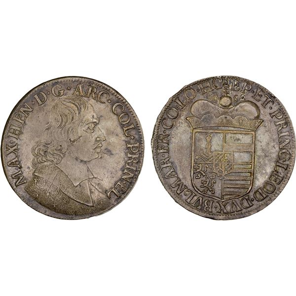 BELGIUM: LIÈGE: Maximilian Henry, 1650-1688, AR patagon, 1662, VF-XF