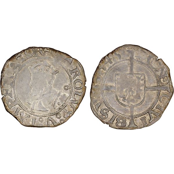FRANCE: BESANÇON: Charles V, 1519-1556, AR 1/2 carolus, 1545, XF-AU