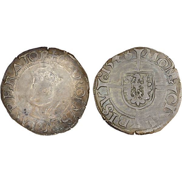 FRANCE: BESANÇON: Charles V, 1519-1556, AR 1/2 carolus, 1548, XF-AU