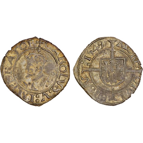 FRANCE: BESANÇON: Charles V, 1519-1556, AR 1/2 carolus, 1549, XF-AU