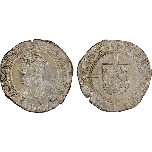 FRANCE: BESANÇON: Charles V, 1519-1556, AR 1/2 carolus, 1550, XF-AU
