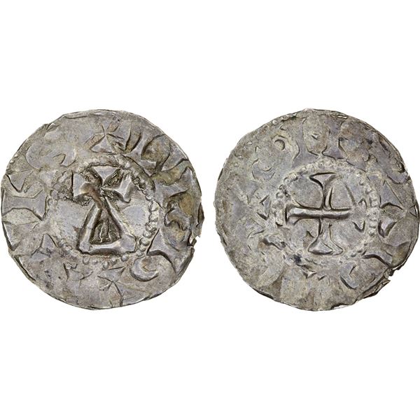 FRANCE: BURGUNDY: Conrad le Pacifique, 937-993, AR denier (1.12g), Lyon Mint, VF-XF