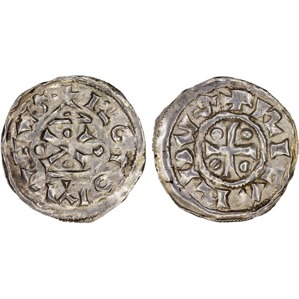 FRANCE: NORMANDY: Richard I, 943-996, AR denier (1.19g), Rouen Mint, VF