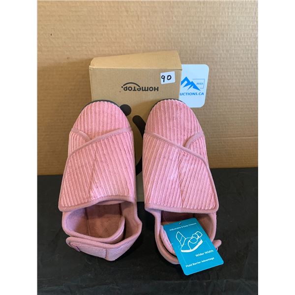 Home Top Womens Corded Velveteen Adjustable Slippers Pink Size 10