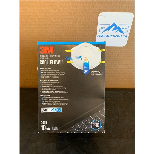 3M Cool Flow Respirator Face Masks - Pack of 10 - N95/ 8511