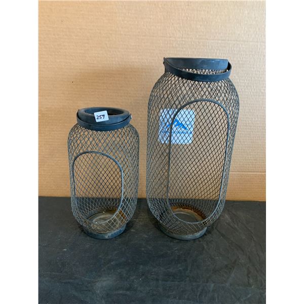 Lot of 2 Lantern Candle Holders - Black - Metal