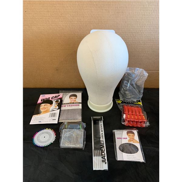 23 Inch Canvas Block Manaquin Head Stand For Wigs Kit