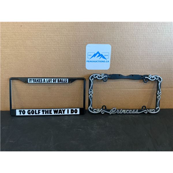 Lot of 2 License Plate Frame Princess and Golf Funny Saying