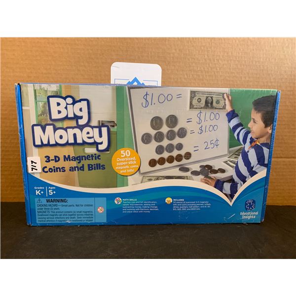 Big Money 3-D Magnetic Coins And Bills 50 Oversized Super Stick Coins And Bills Age 5 +