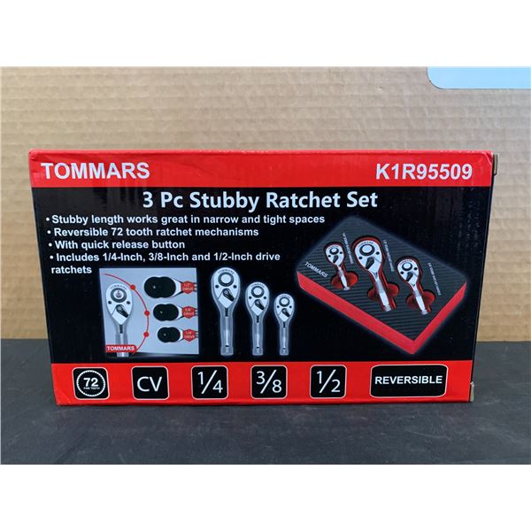 3Pcs Stubby Ratchet Set Includes 1/4-3/8-1/2 Inch Drive Ratchets