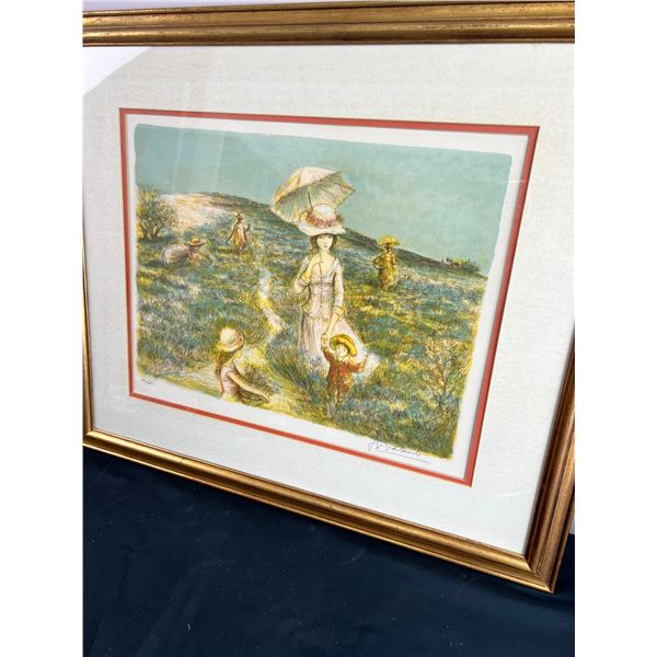"Umbrella Women with Child" Authentic Lithogram
