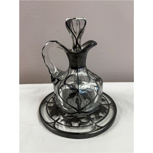 Glass Cruet with Silver Overlay