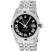 Image 2 : Rolex Mens Stainless Steel Black Roman Diamond Lugs And Sapphire Datejust Wristw