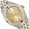 Image 1 : Rolex Ladies Two Tone Champagne Index Diamond And Ruby Date Wristwatch