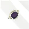Image 3 : Antique Art Deco 10K Gold Bezel Amethyst Solitaire w/ Open Filigree Petite Ring