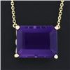 Image 3 : NEW 14k Yellow Gold Large 8 ctw Emerald Cut Amethyst Solitaire Pendant & Chain