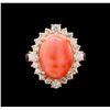 Image 2 : 8.10 ctw Pink Coral and Diamond Ring - 14KT Rose Gold