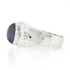 Image 6 : Mens Vintage 14K White Gold Bezel Star Sapphire & Diamond Florentine Finish Ring