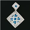 Image 2 : 14k White Gold 1.42 ctw Blue & White Diamond Geometric Dual Square Dangle Pendan
