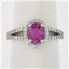 Image 1 : 18k White Gold 1.71 ctw Oval Prong Pink Sapphire & Round Diamond Engagement Ring