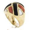 Image 8 : 14K Yellow Gold Inlaid Black Onyx, Coral & Mother of Pearl Wide Domed Bombe Ring