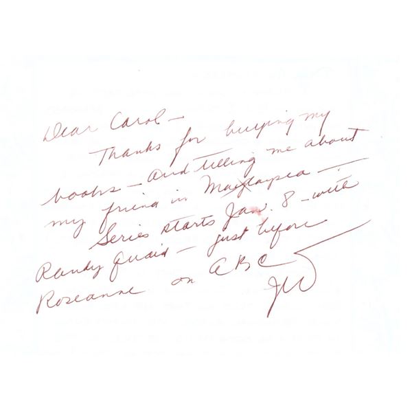 Jonathan Winters signed personal letter